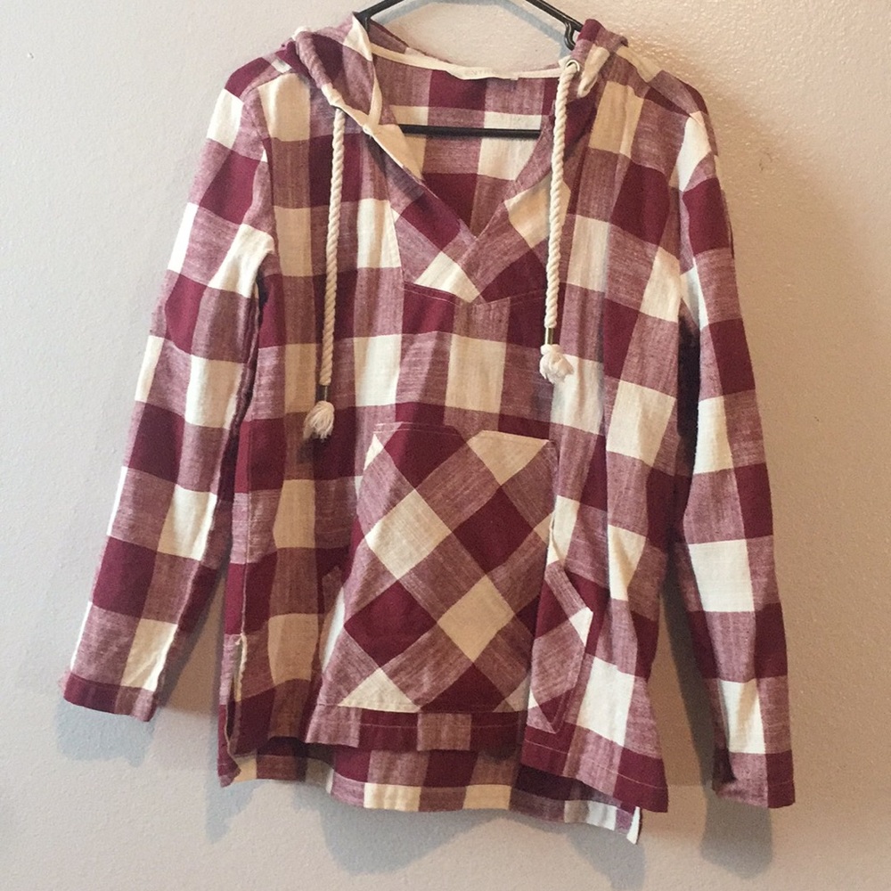 Red and cream pullover shirt